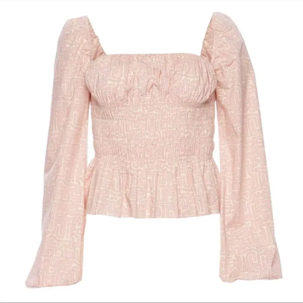 Staud Jules Top Smocked Square Neck Puff Sleeve Long Sleeve Pastel Maze XS